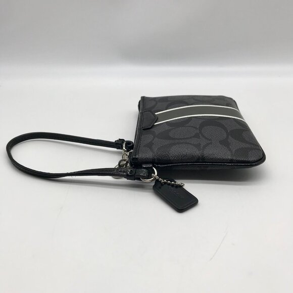 Coach Gray and Black Signature Coated Canvas Striped Corner Zip Wristlet - Picture 4 of 10